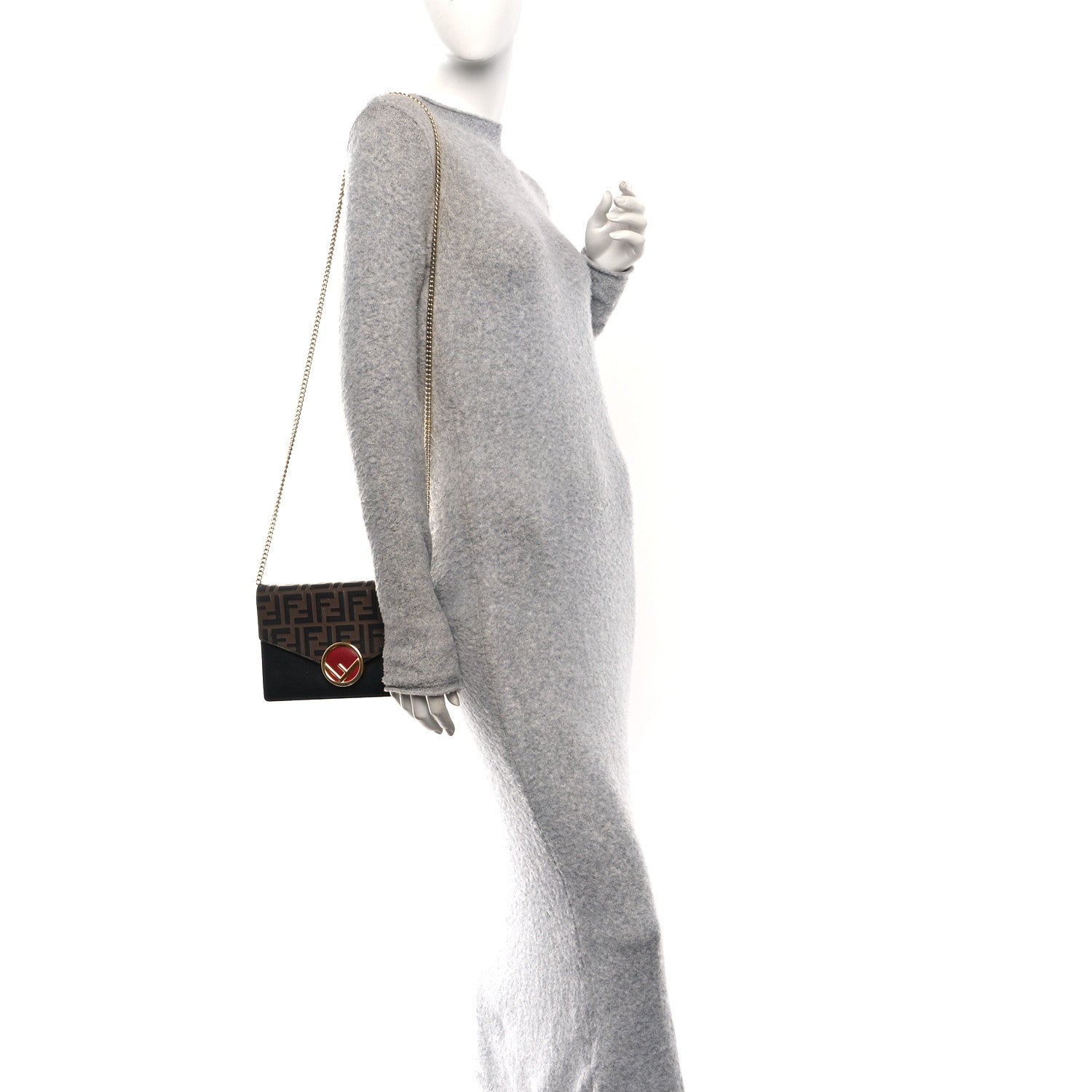 Fendi Vitello Cruise F is Fendi Bi-Color FF 1974 Embossed Medium Envelope Wallet On Chain Black Maya 2 of 10