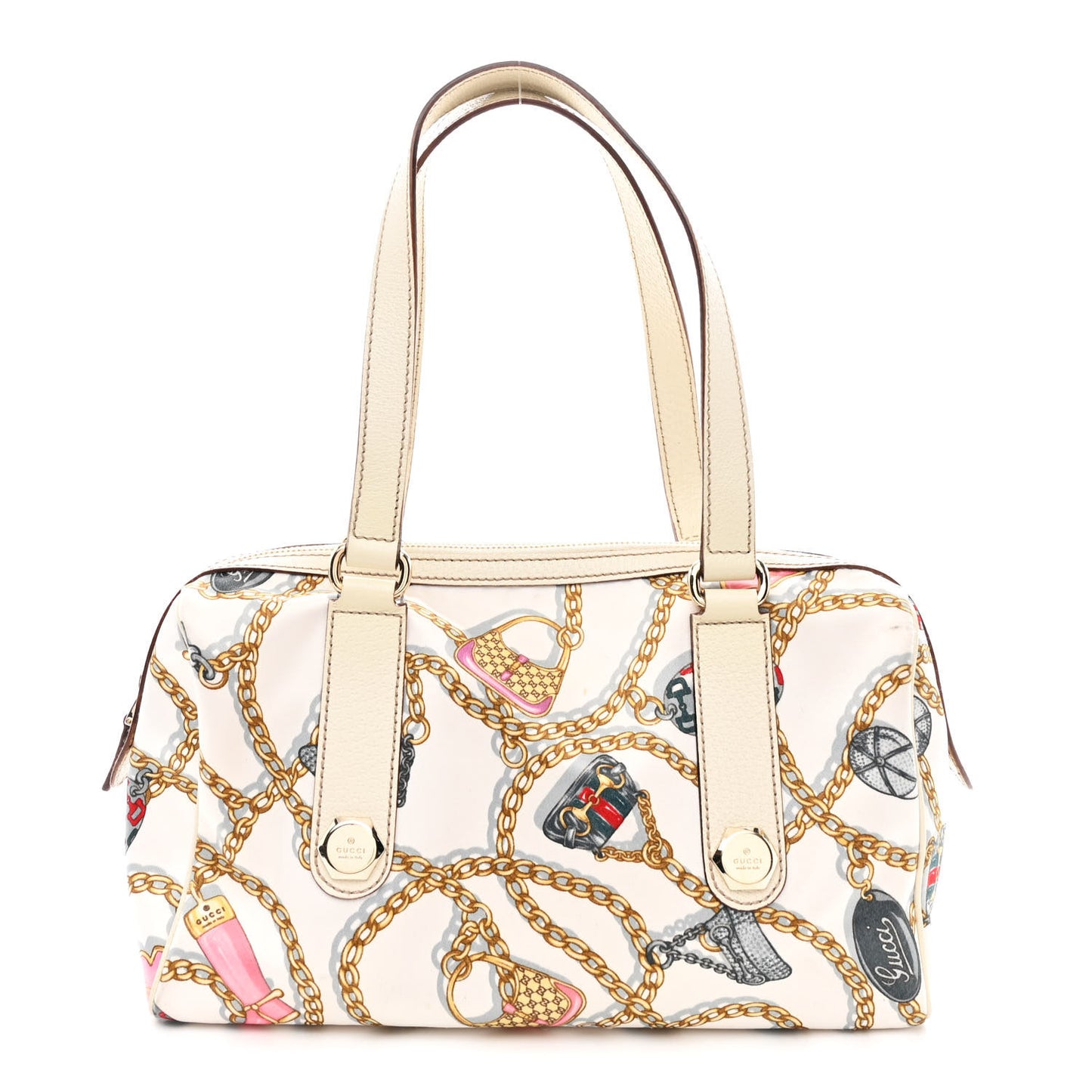 Satin Print Small Charmy Boston White