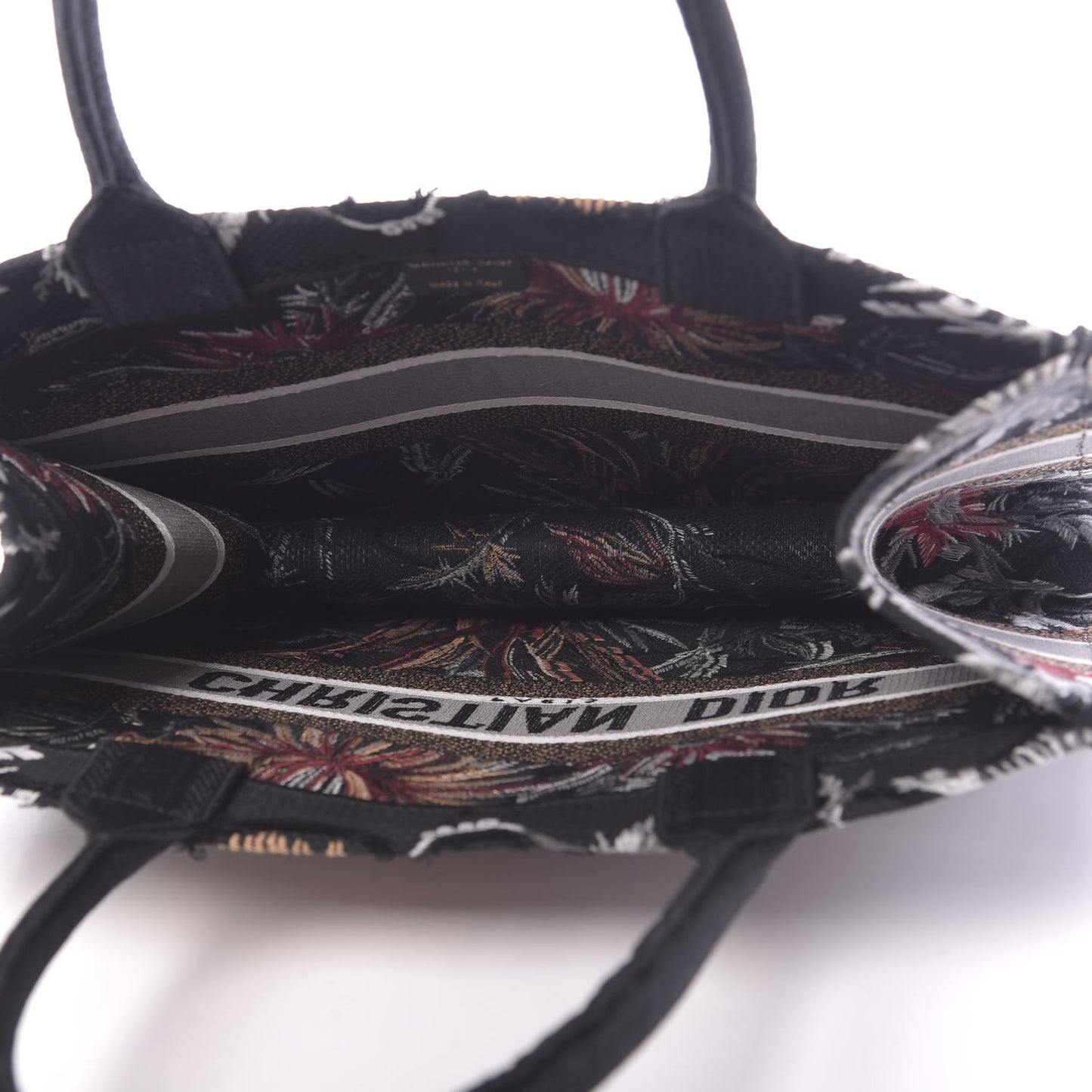 Canvas Embroidered Medium Camouflage Flowers Book Tote Black Multicolor