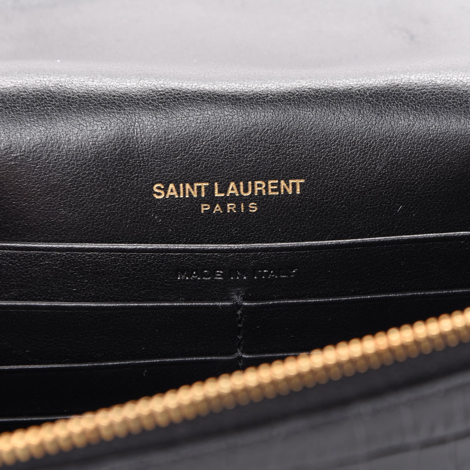 Saint Laurent Calfskin Crocodile Embossed Kate Monogram Tassel Chain Wallet Black 5 of 11