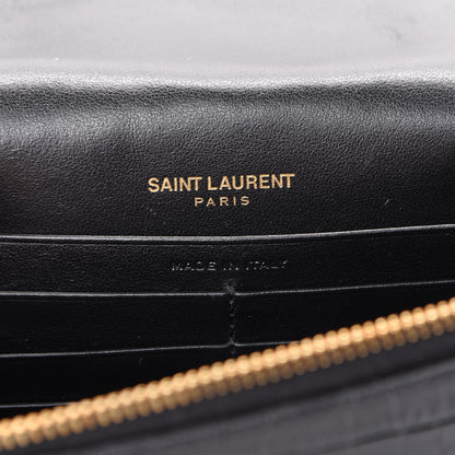 Saint Laurent Calfskin Crocodile Embossed Kate Monogram Tassel Chain Wallet Black 5 of 11
