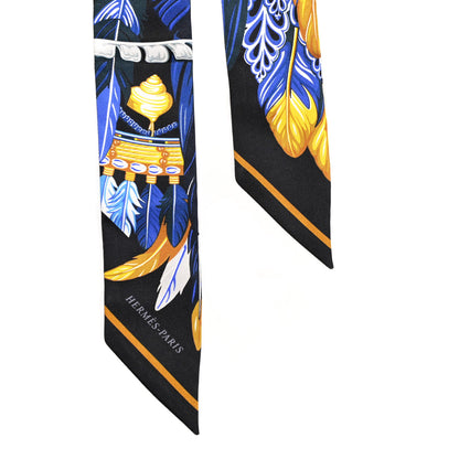 Hermes Silk La Danse Pacifique Twilly Bleu Nuit Jaune Vif 2 of 4