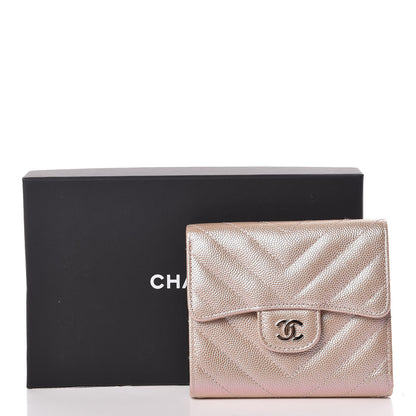 Chanel Metallic Caviar Chevron Quilted Compact Flap Wallet Light Gold 9 of 9