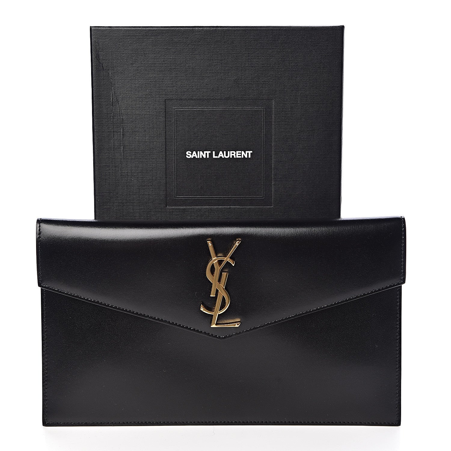 Saint Laurent Smooth Shiny Calfskin Monogram Uptown Pouch Black 7 of 7