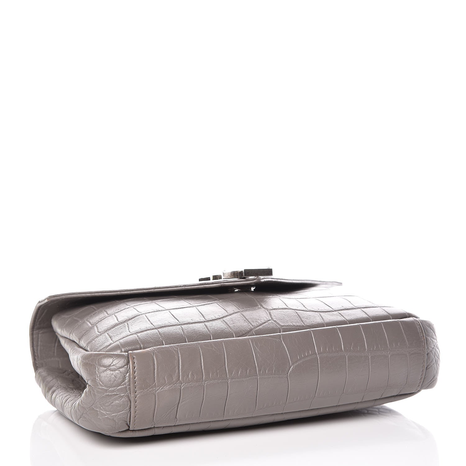 Saint Laurent Calfskin Crocodile Embossed Medium College Monogram Satchel Gray 4 of 15