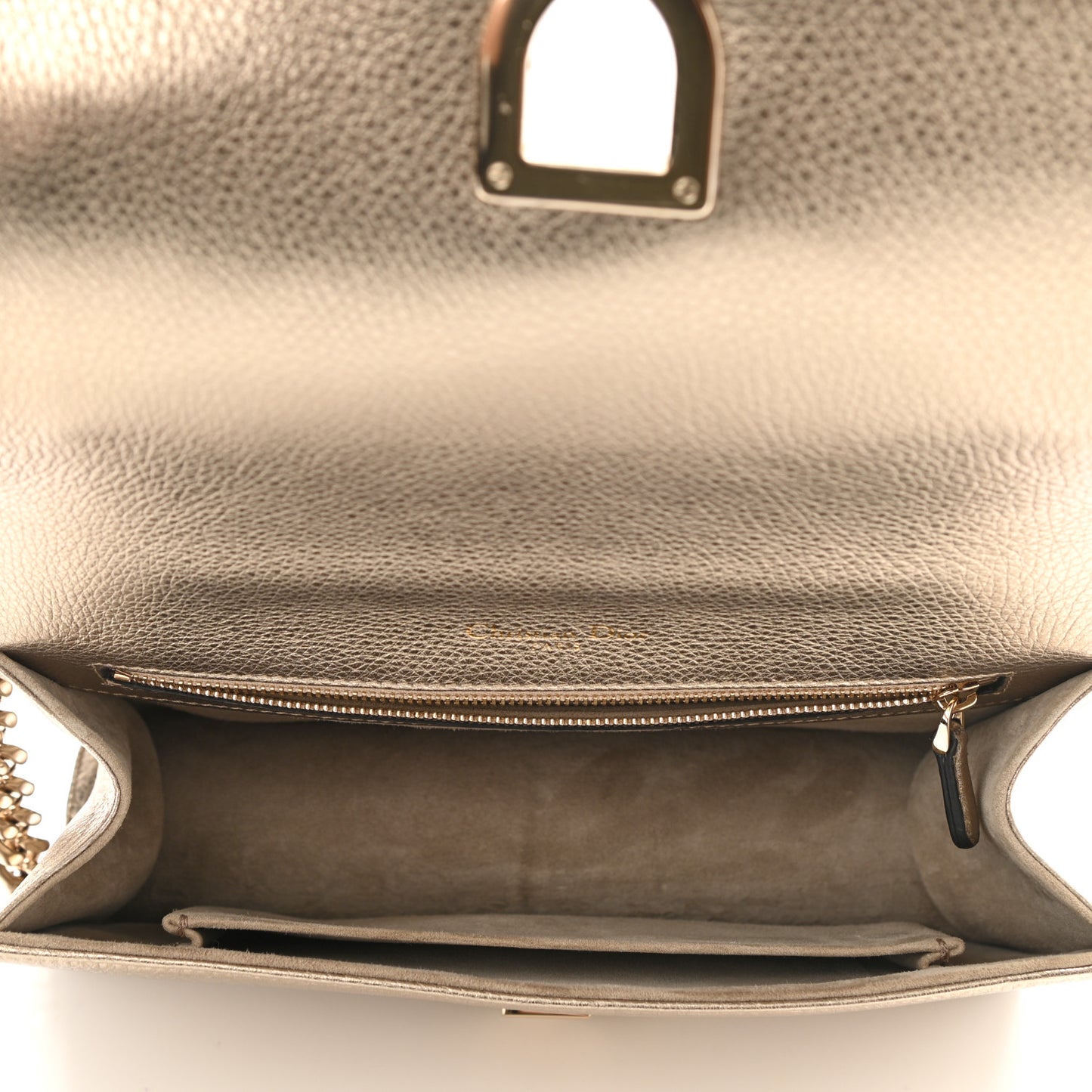 Metallic Grained Calfskin Medium Diorama Flap Bag Pale Gold