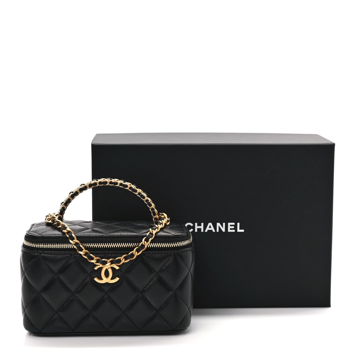 Lambskin Quilted Pick Me Up Vanity Case Black