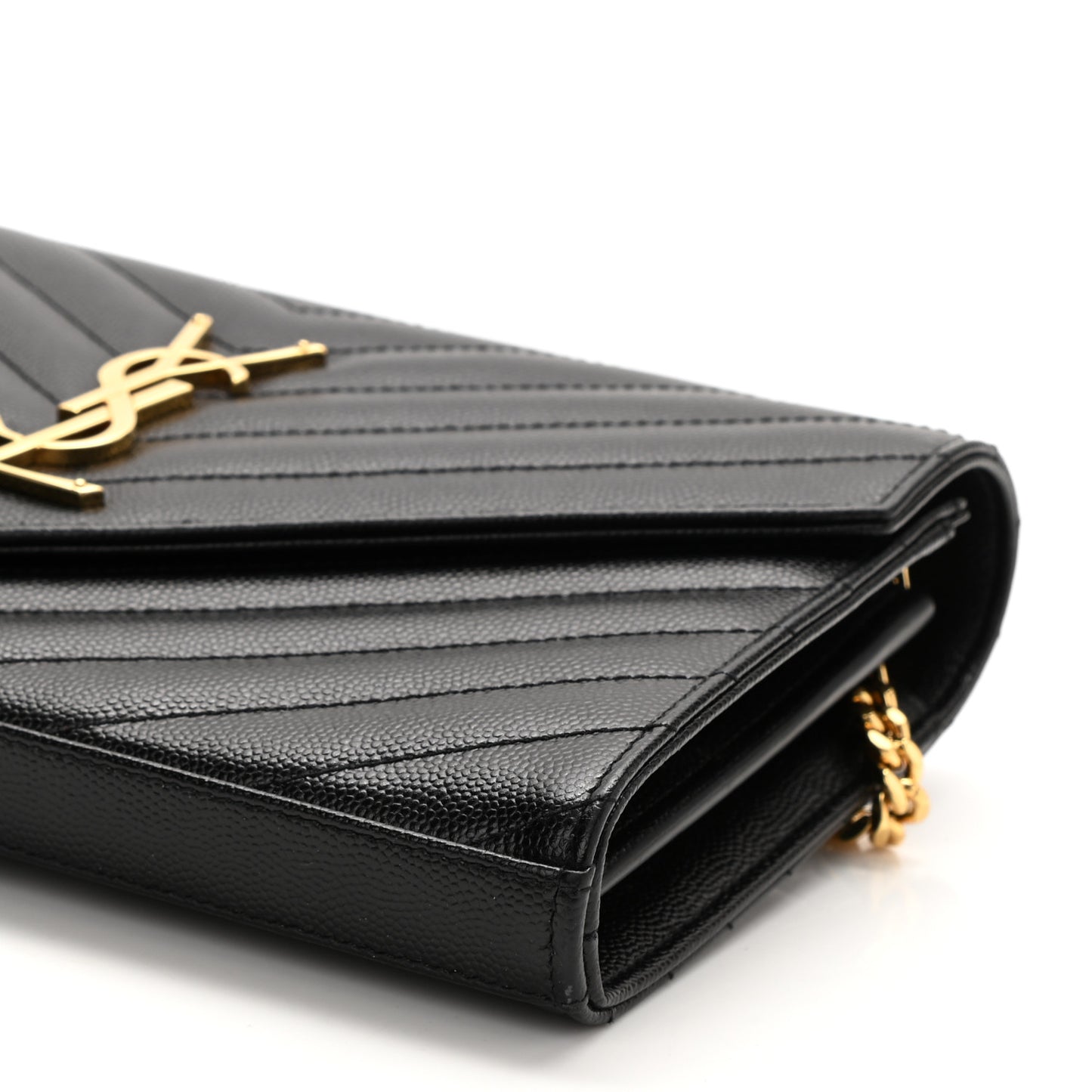 Grain De Poudre Matelasse Chevron Monogram Chain Wallet Black