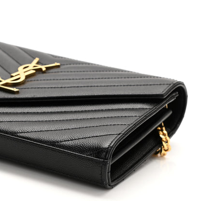 Saint Laurent Grain De Poudre Matelasse Chevron Monogram Chain Wallet Black 8 of 8