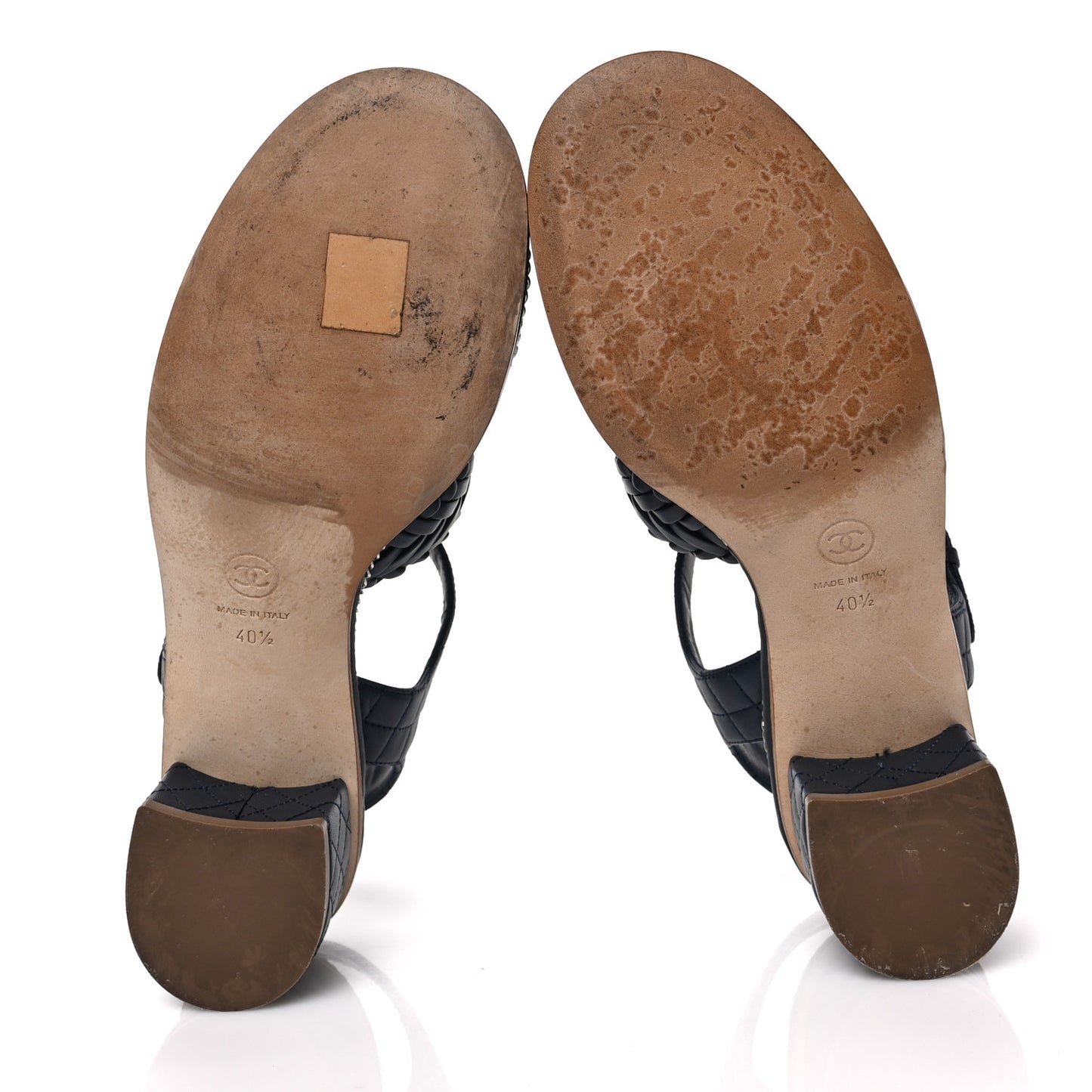 Calfskin Woven Chain Around CC Sandals 40.5 Navy Blue