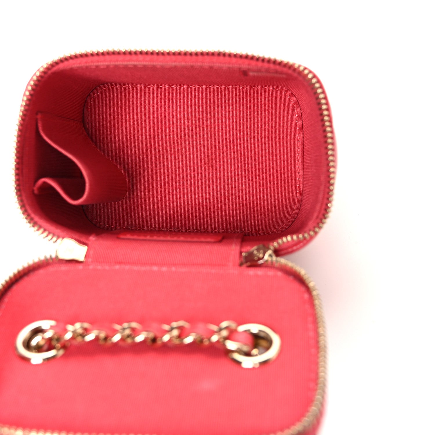 Chanel Caviar Quilted Mini Vanity Case With Chain Red 5 of 10