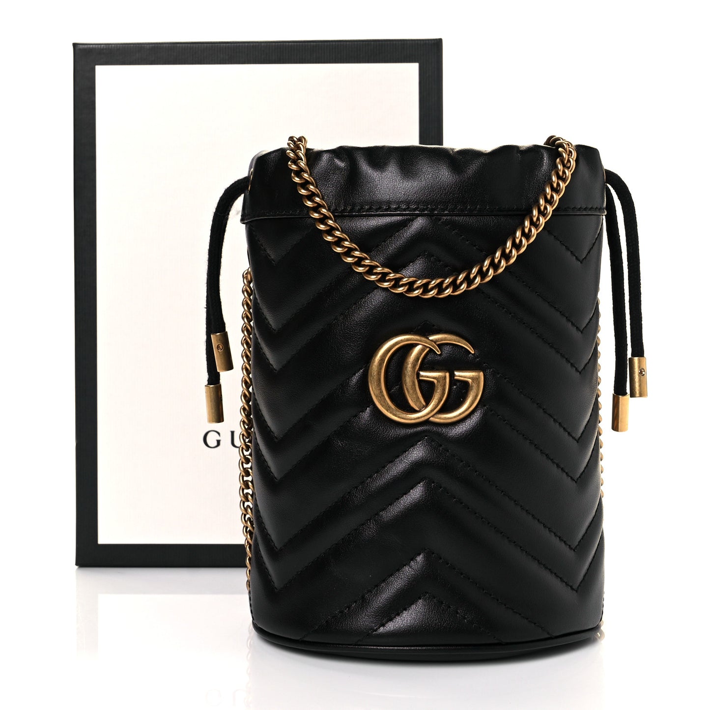 Calfskin Matelasse Mini GG Marmont 2.0 Bucket Bag Black