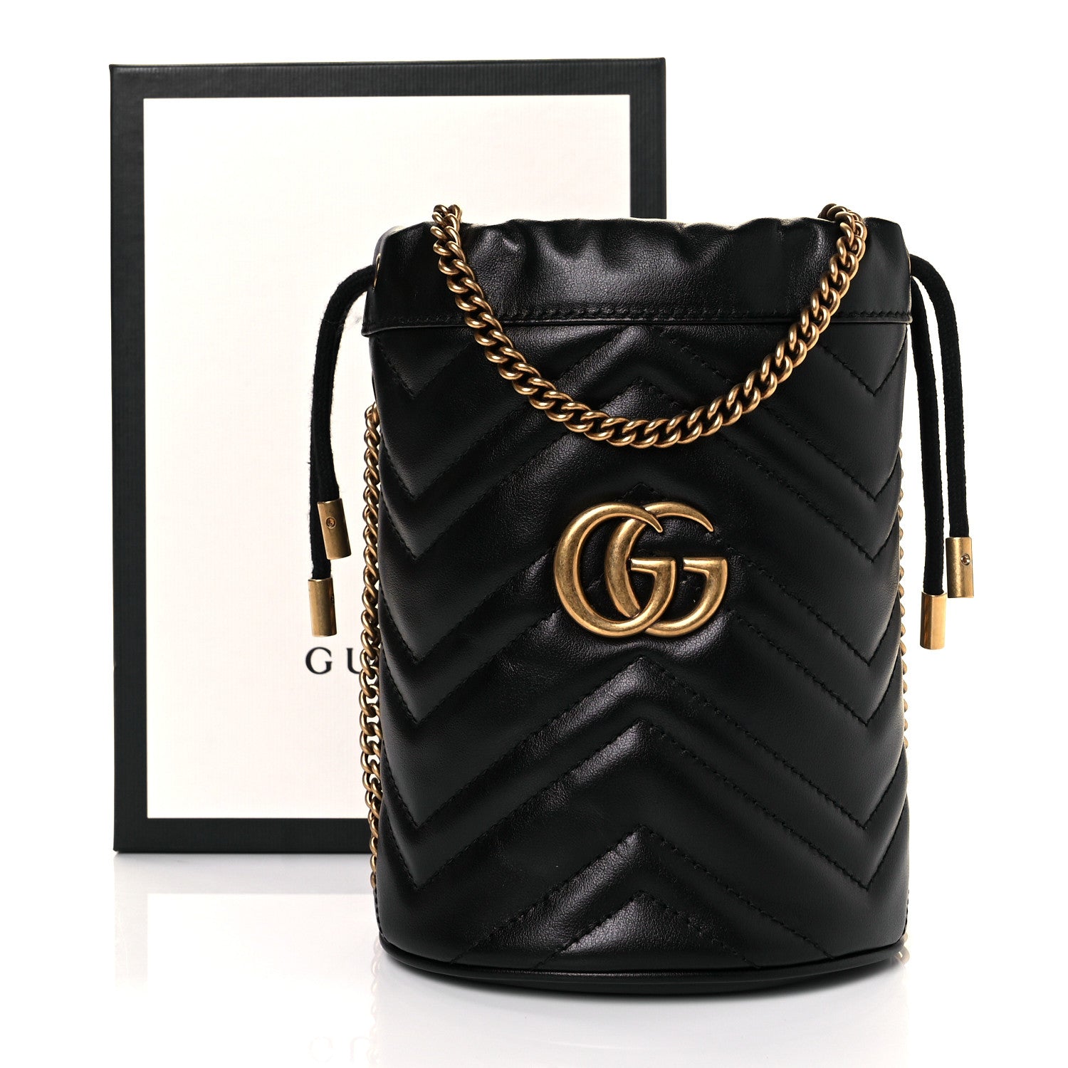 Gucci Calfskin Matelasse Mini GG Marmont 2.0 Bucket Bag Black 8 of 8
