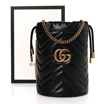 Gucci Calfskin Matelasse Mini GG Marmont 2.0 Bucket Bag Black 8 of 8