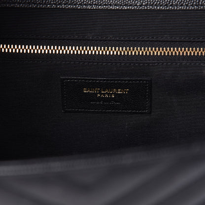 Saint Laurent Grain De Poudre Matelasse Chevron Large Monogram Satchel Black 6 of 19