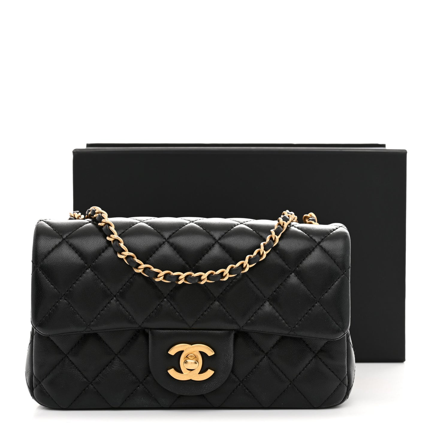 Lambskin Quilted Mini Rectangular Pearl Crush Flap Black