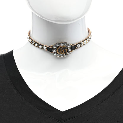 Gucci Calfskin Crystal Embellished Double G Choker Necklace Black 2 of 8