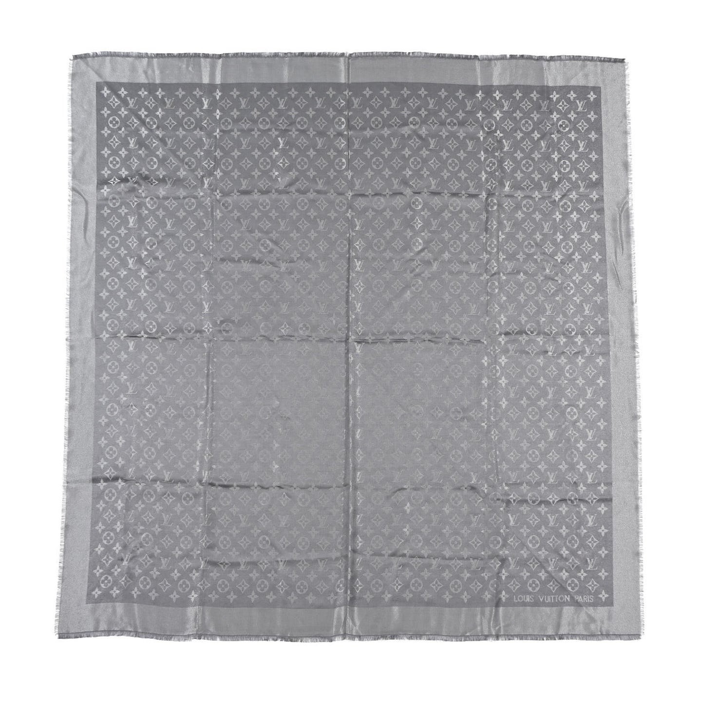 Monogram Silk Wool Shine Shawl Charcoal Grey