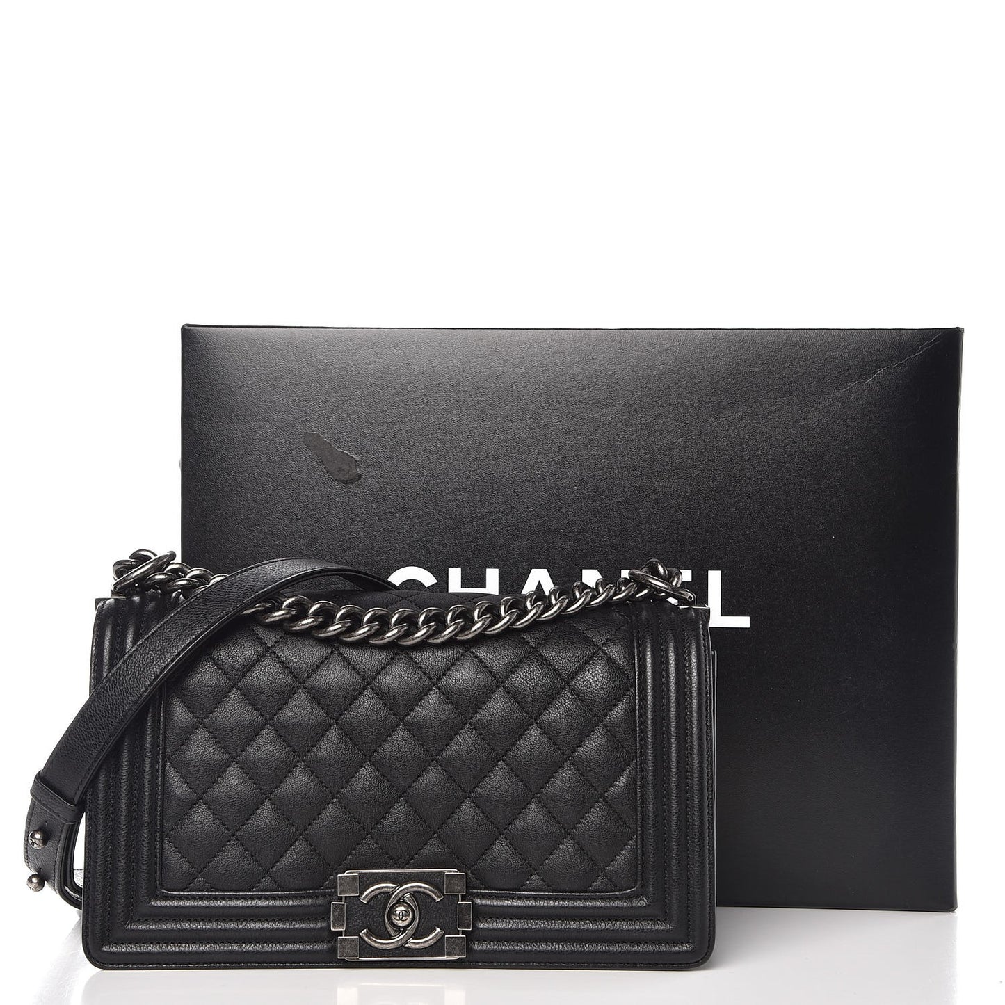 Calfskin Quilted Medium Boy Flap Black