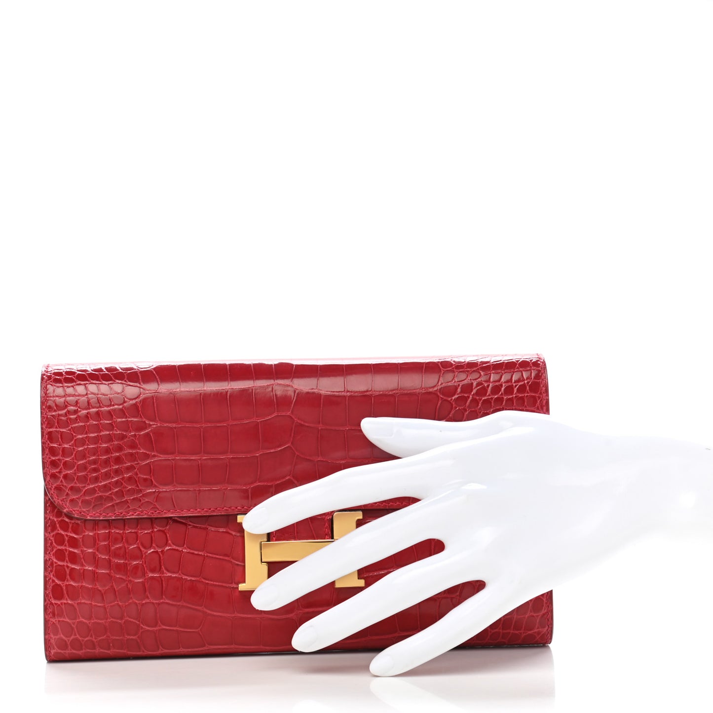 Shiny Alligator Constance Long Wallet Rouge Vif
