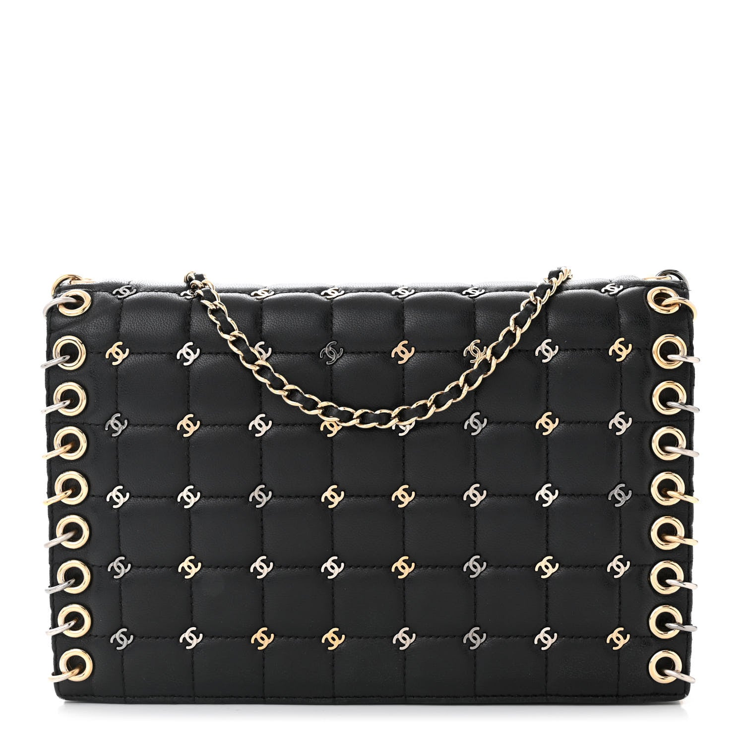 Chanel Lambskin Chocolate Bar Piercing CC Studded Small Chain Flap Bag Black 1 of 10