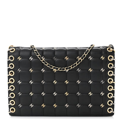 Chanel Lambskin Chocolate Bar Piercing CC Studded Small Chain Flap Bag Black 1 of 10