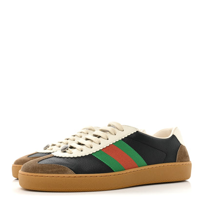 Gucci Calfskin Suede Web Mens G74 Sneakers 8.5 Ardesia Black New Mystic White 3 of 10