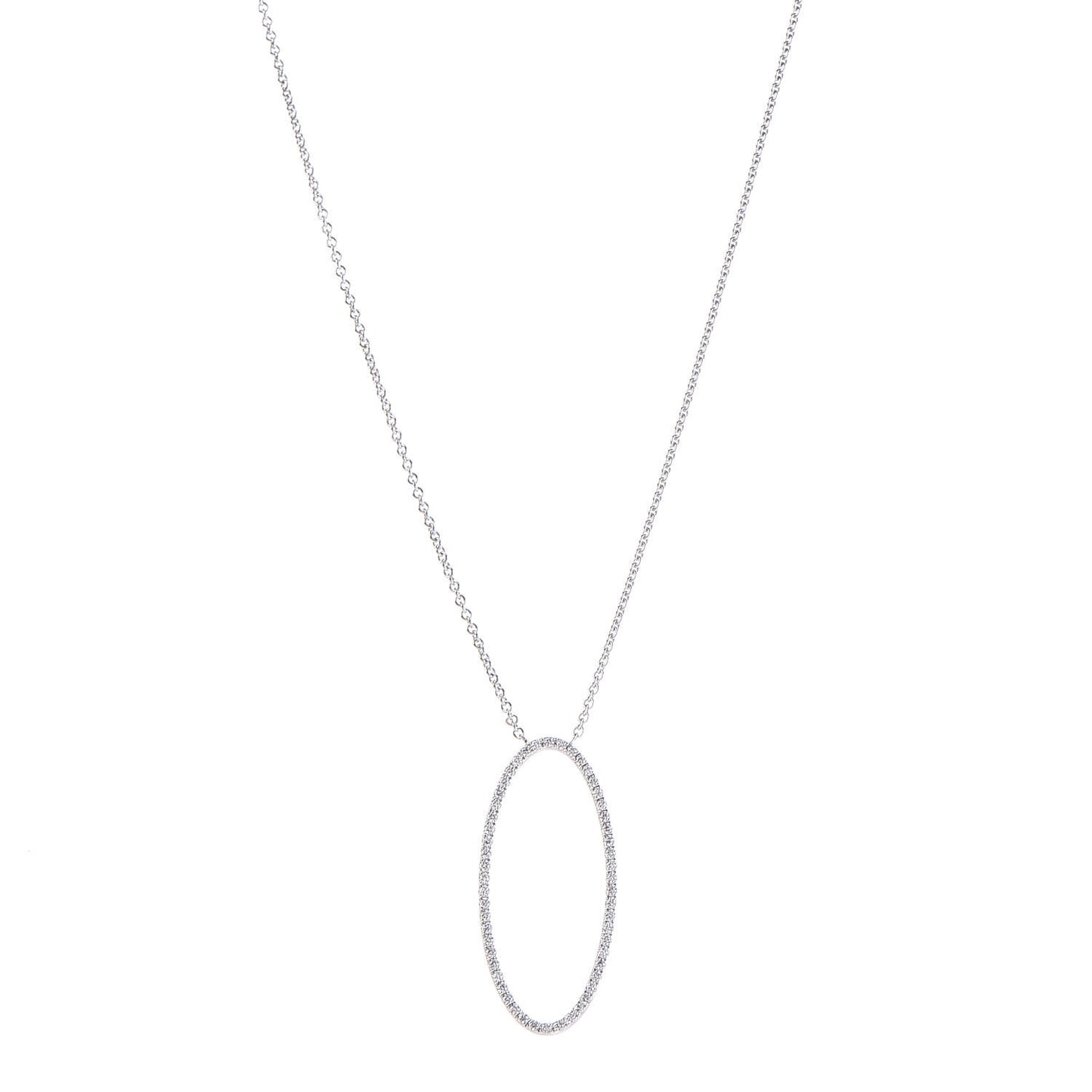 18K White Gold Diamond Metro Oval Pendant Necklace