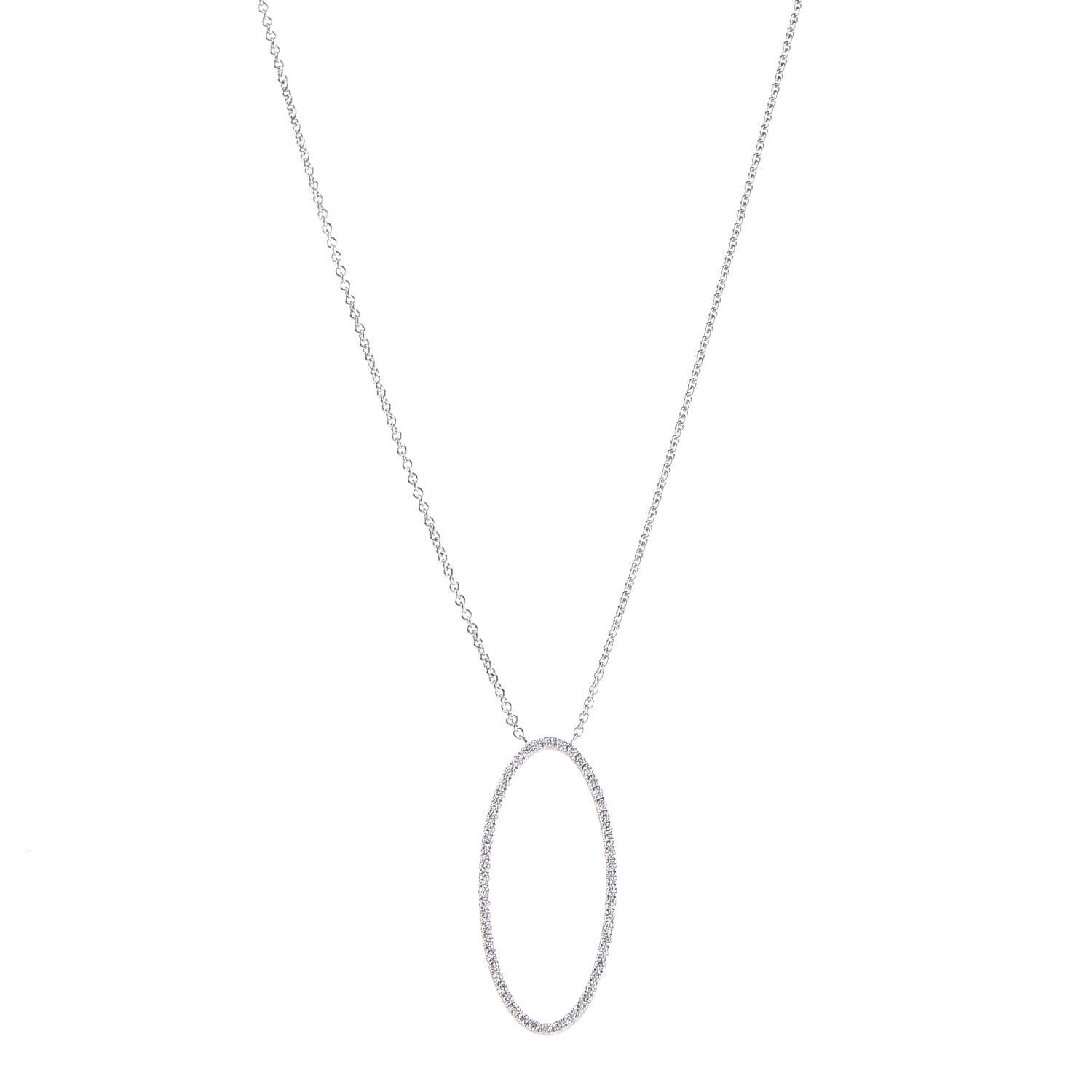 Tiffany 18K White Gold Diamond Metro Oval Pendant Necklace 1 of 7