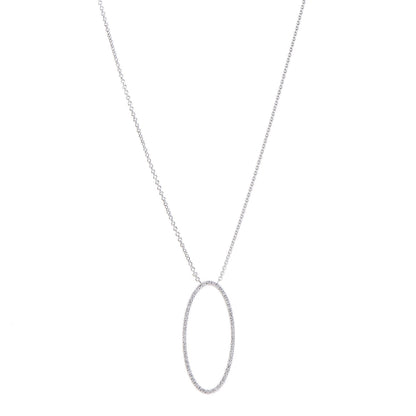 Tiffany 18K White Gold Diamond Metro Oval Pendant Necklace 1 of 7