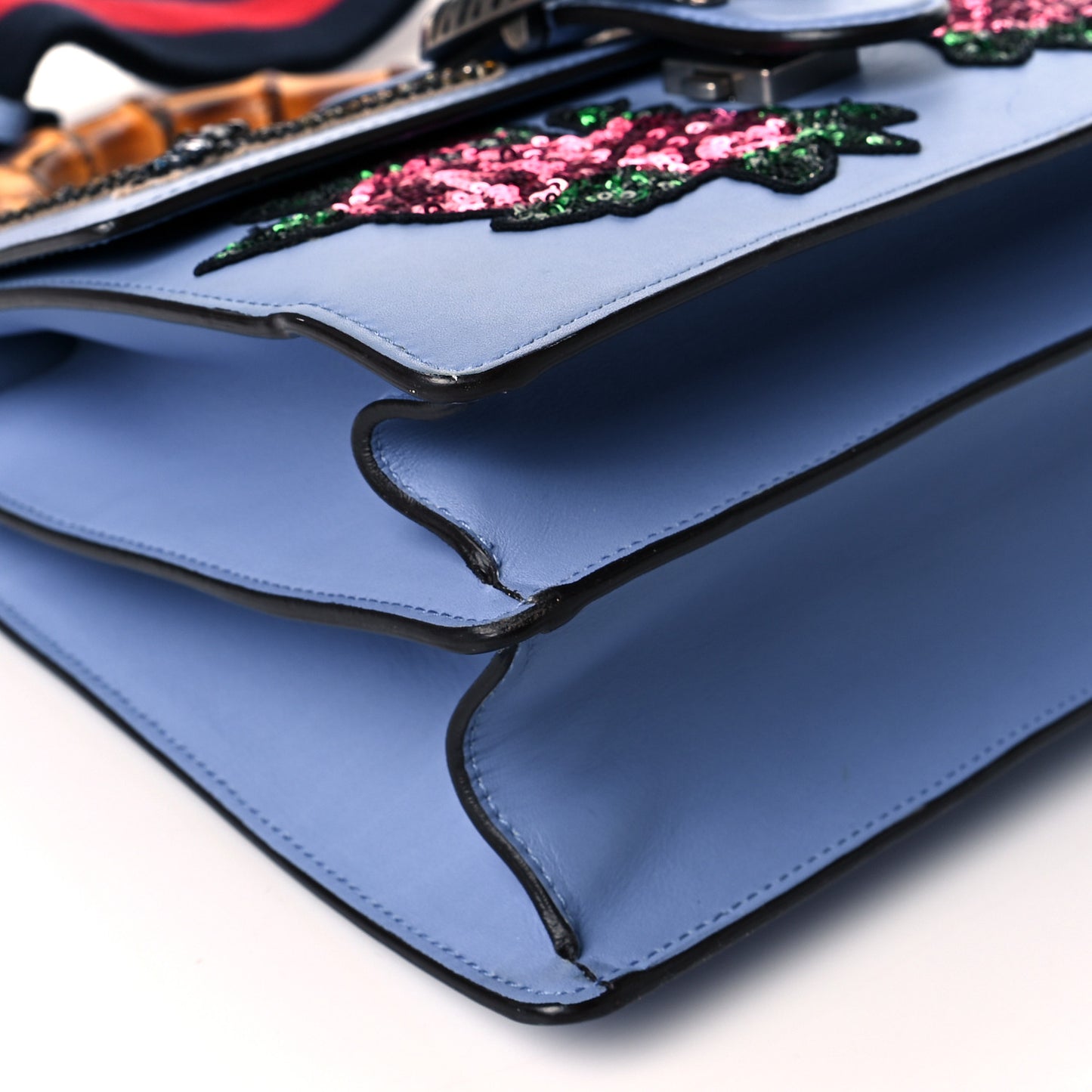 Calfskin Bamboo Web Embroidered Medium Dionysus Top Handle Bag Light Blue