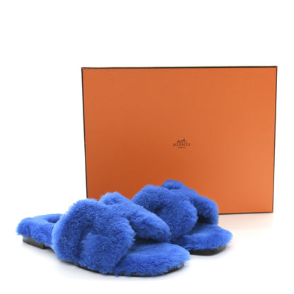 Hermes Woolskin Oran Sandals 37 Blue 9 of 9