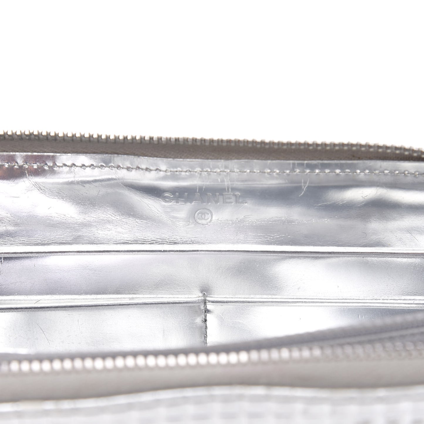 Patent Embossed CC Zip Around Wallet Silver