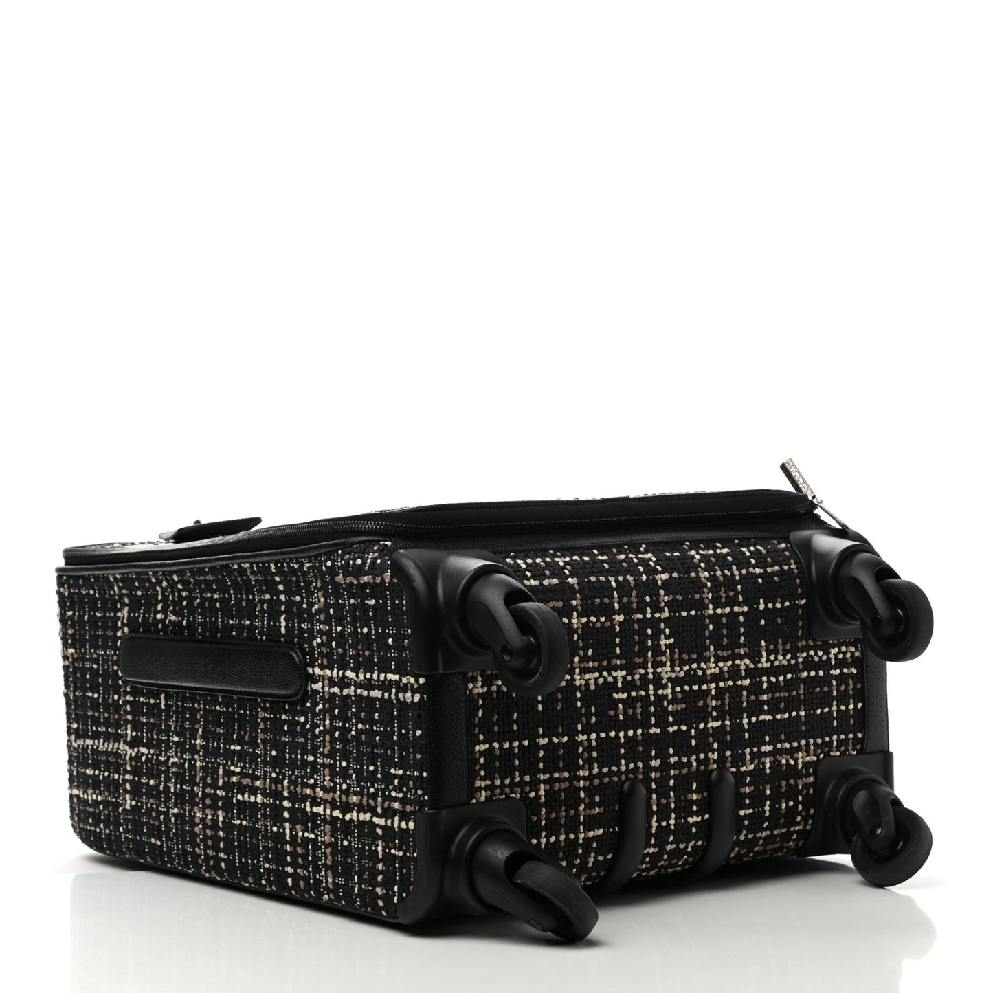Tweed Calfskin Quilted Coco Case Trolley Rolling Luggage Black