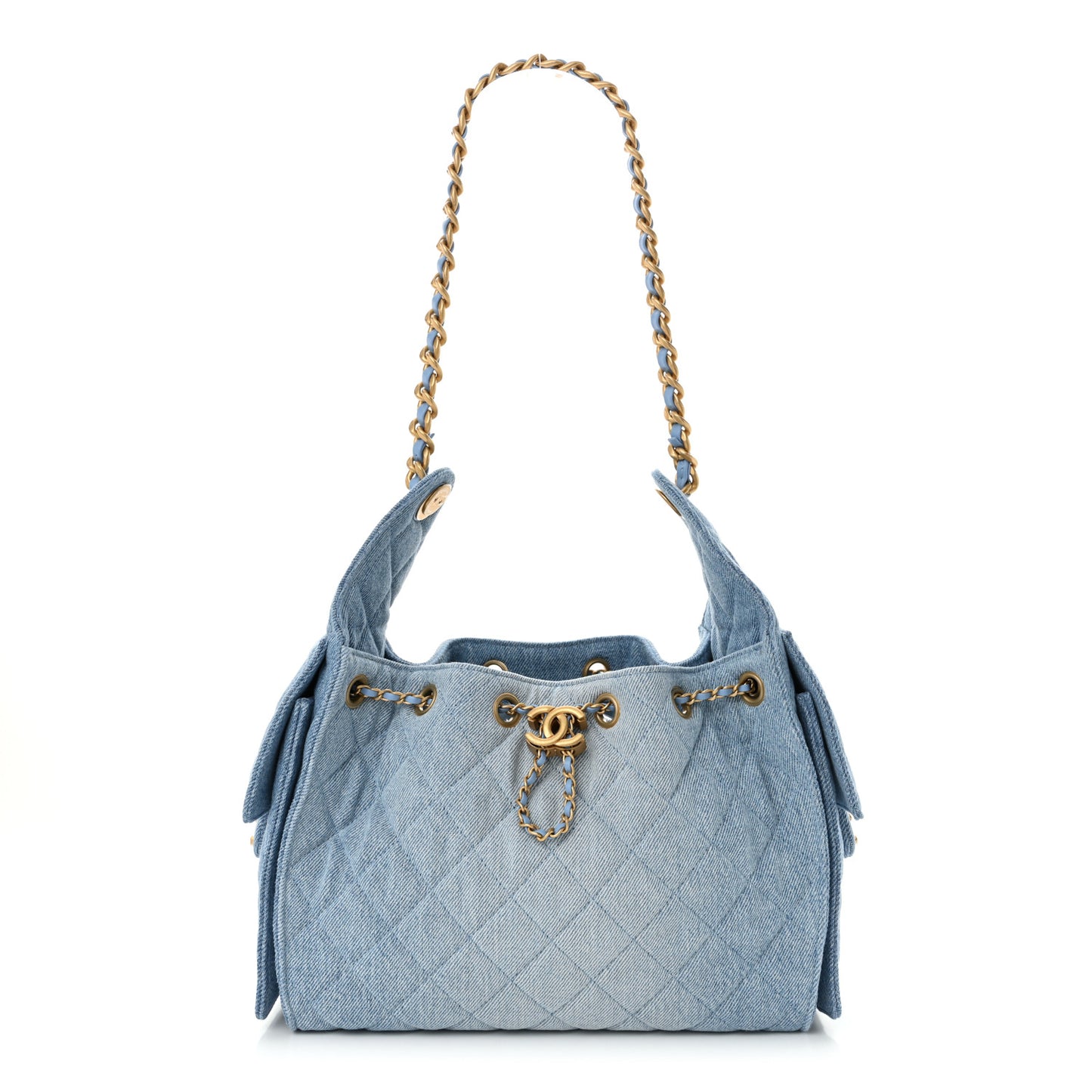 Washed Denim Quilted Small Chanel 25 Handbag Blue