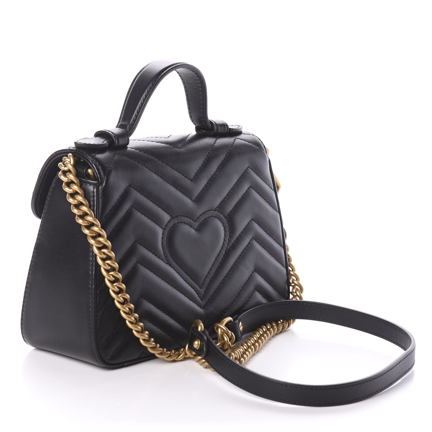 Calfskin Matelasse Mini GG Marmont Top Handle Shoulder Bag Black