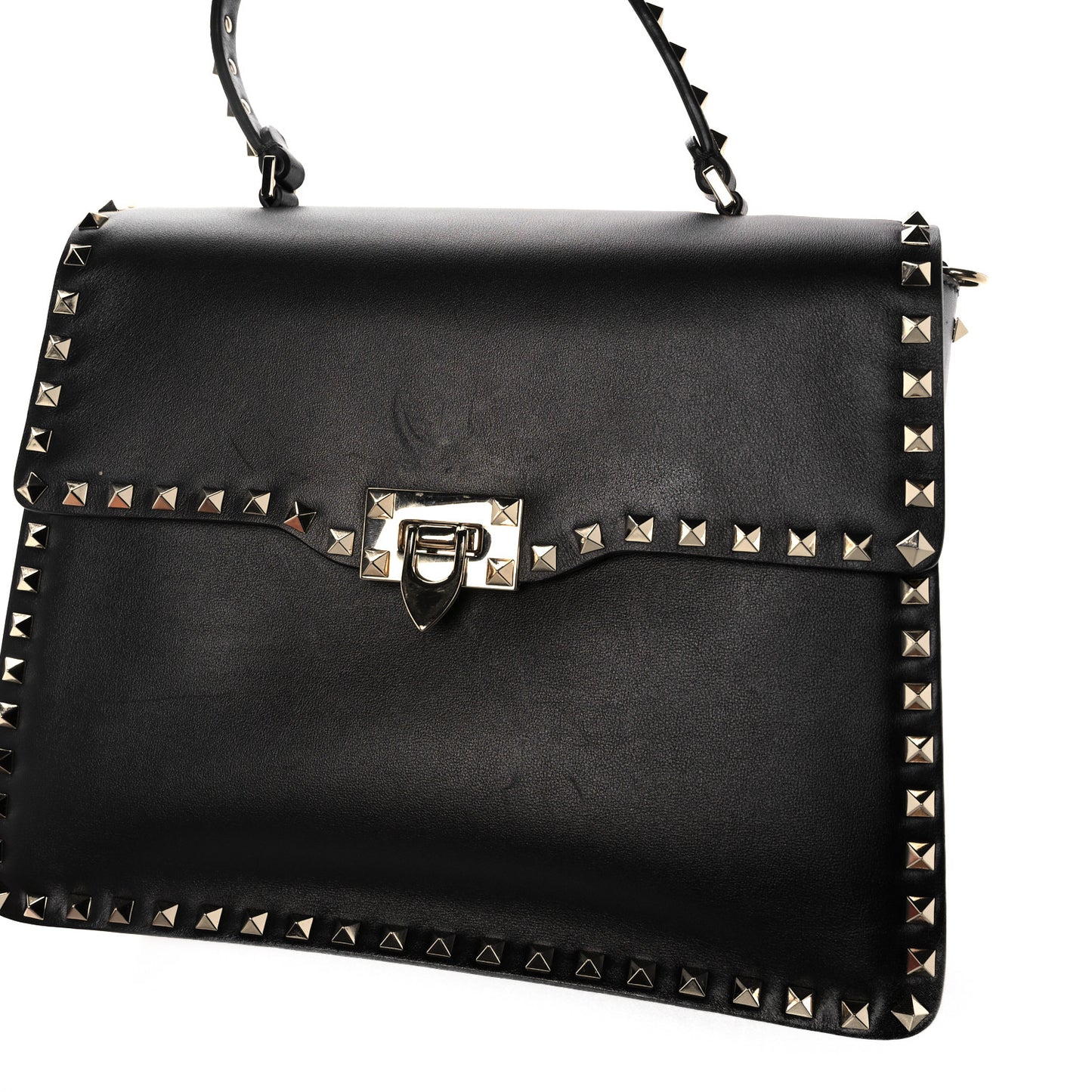 Vitello Medium Rockstud Single Handle Flap Bag Black