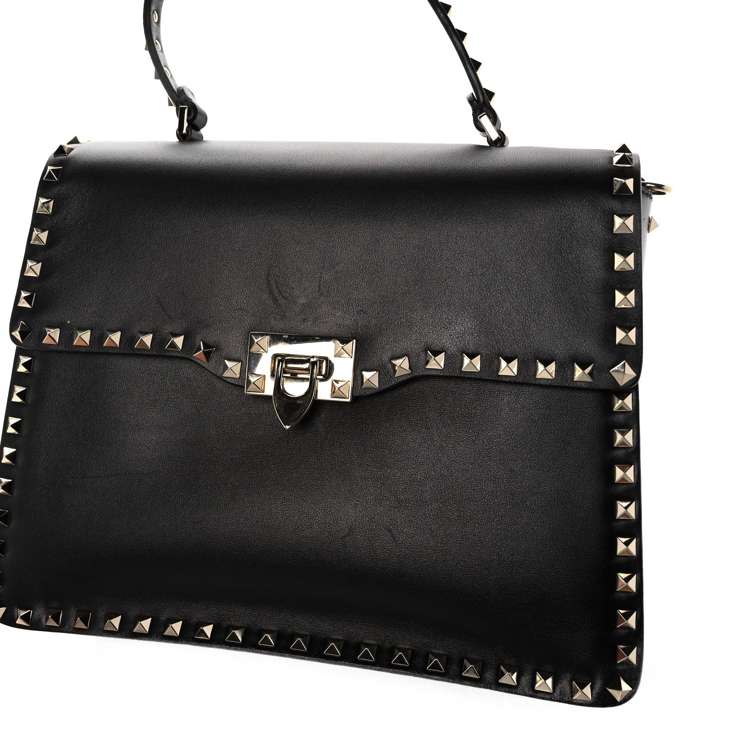 Valentino Garavani Vitello Medium Rockstud Single Handle Flap Bag Black 9 of 15