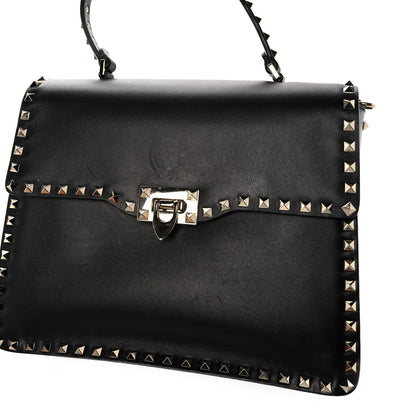 Valentino Garavani Vitello Medium Rockstud Single Handle Flap Bag Black 9 of 15