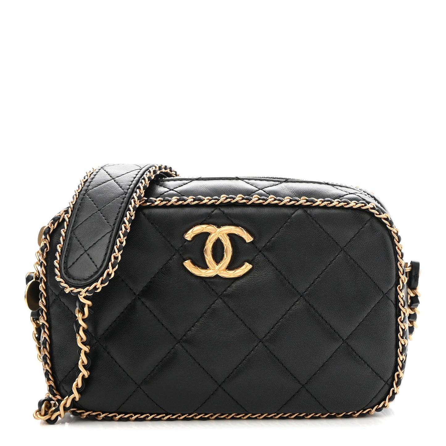 Lambskin Quilted Chain CC Mini Camera Case Black