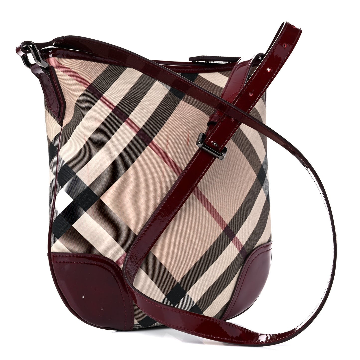 Patent Nova Check Dryden Crossbody Bag Dark Red