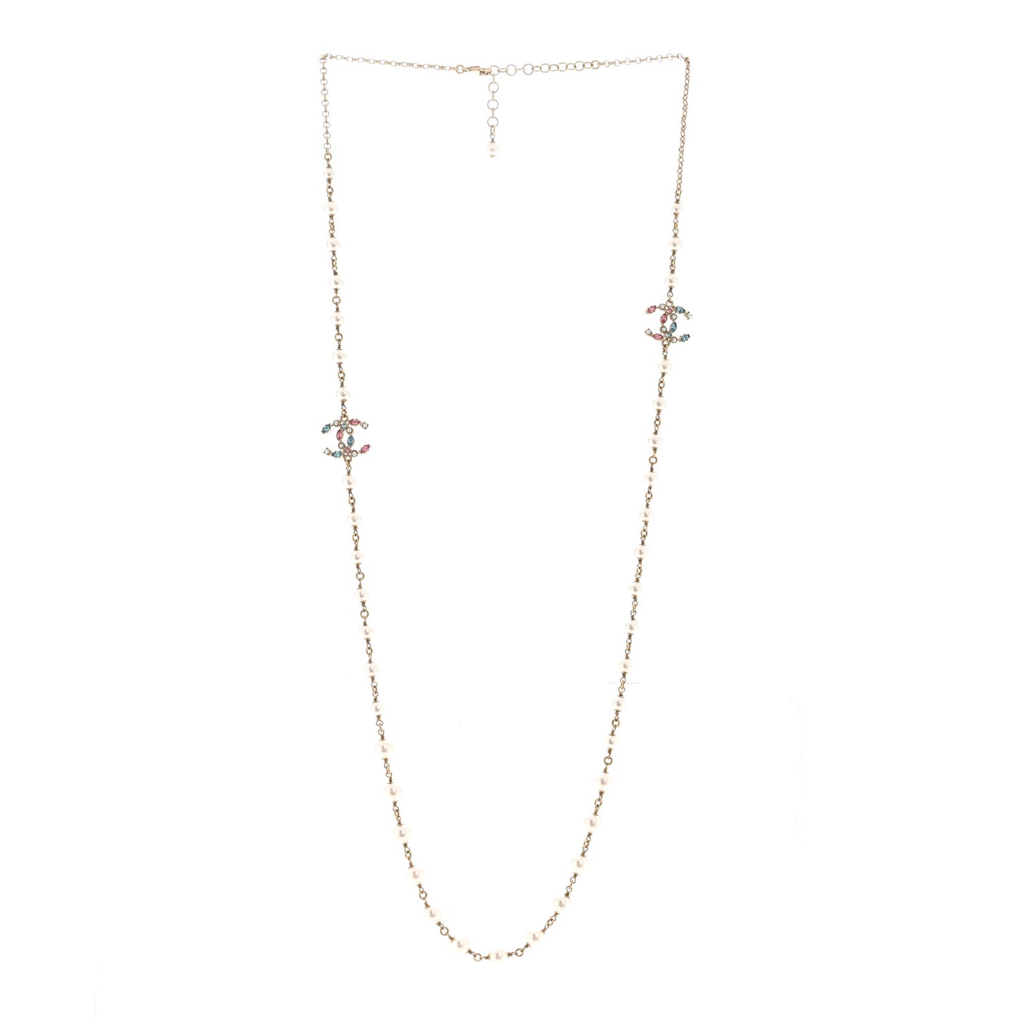 Pearl Crystal CC Long Necklace Gold Multicolor