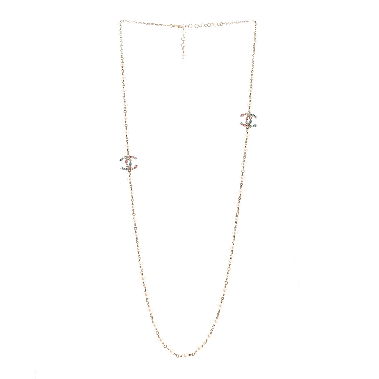 Chanel Pearl Crystal CC Long Necklace Gold Multicolor 3 of 6