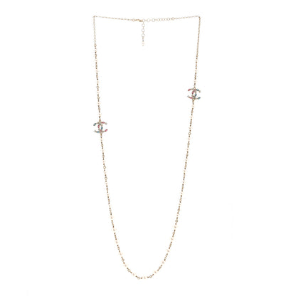 Chanel Pearl Crystal CC Long Necklace Gold Multicolor 3 of 6