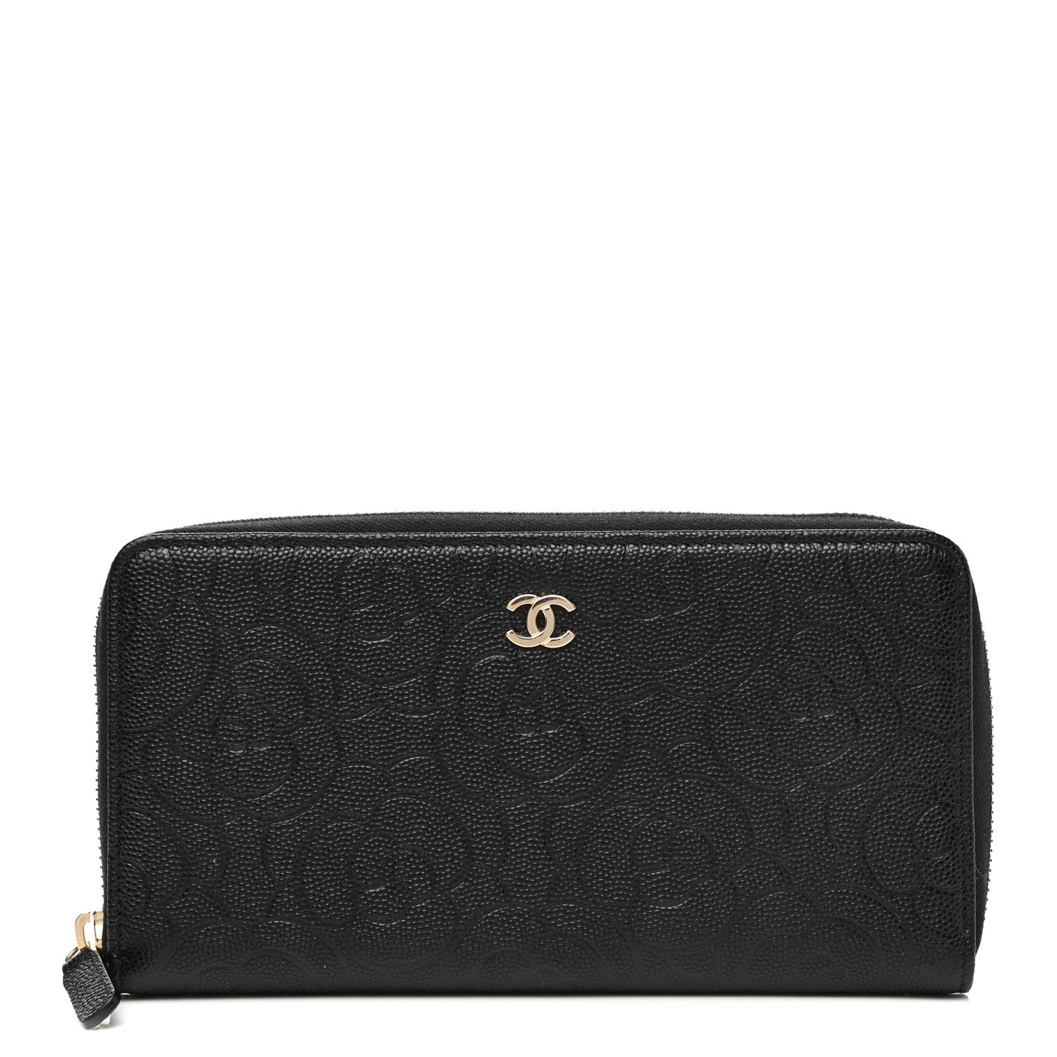 Chanel Caviar Camellia Embossed Large Zip Around Gusset Wallet Black 1 of 8