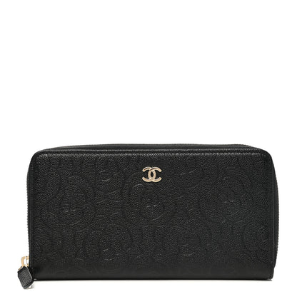 Chanel Caviar Camellia Embossed Large Zip Around Gusset Wallet Black 1 of 8