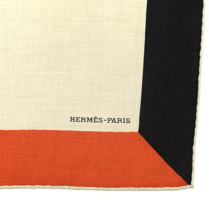 Hermes Cashmere Silk Encadre H Passant Giant Scarf 140 Naturel Orange Black 2 of 3