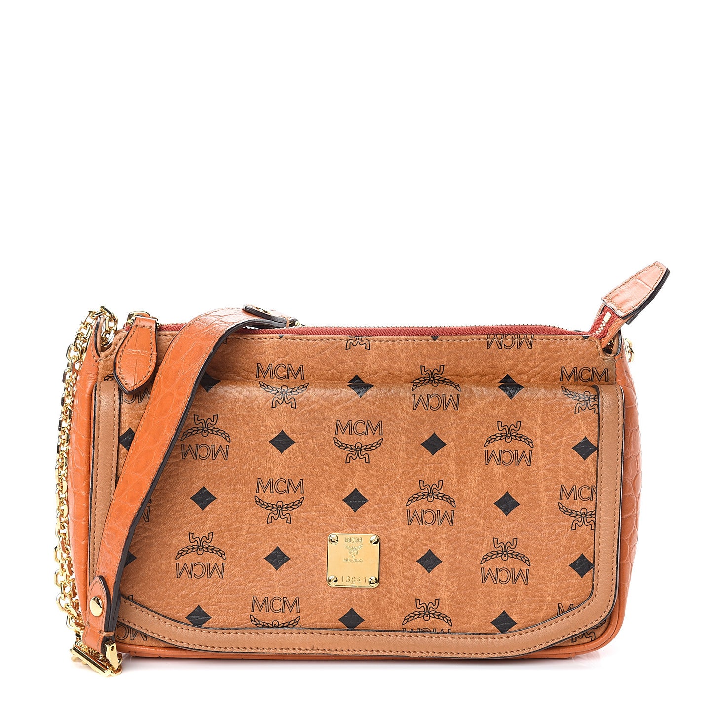 Visetos Croc Embossed Small Flap Shoulder Bag Cognac