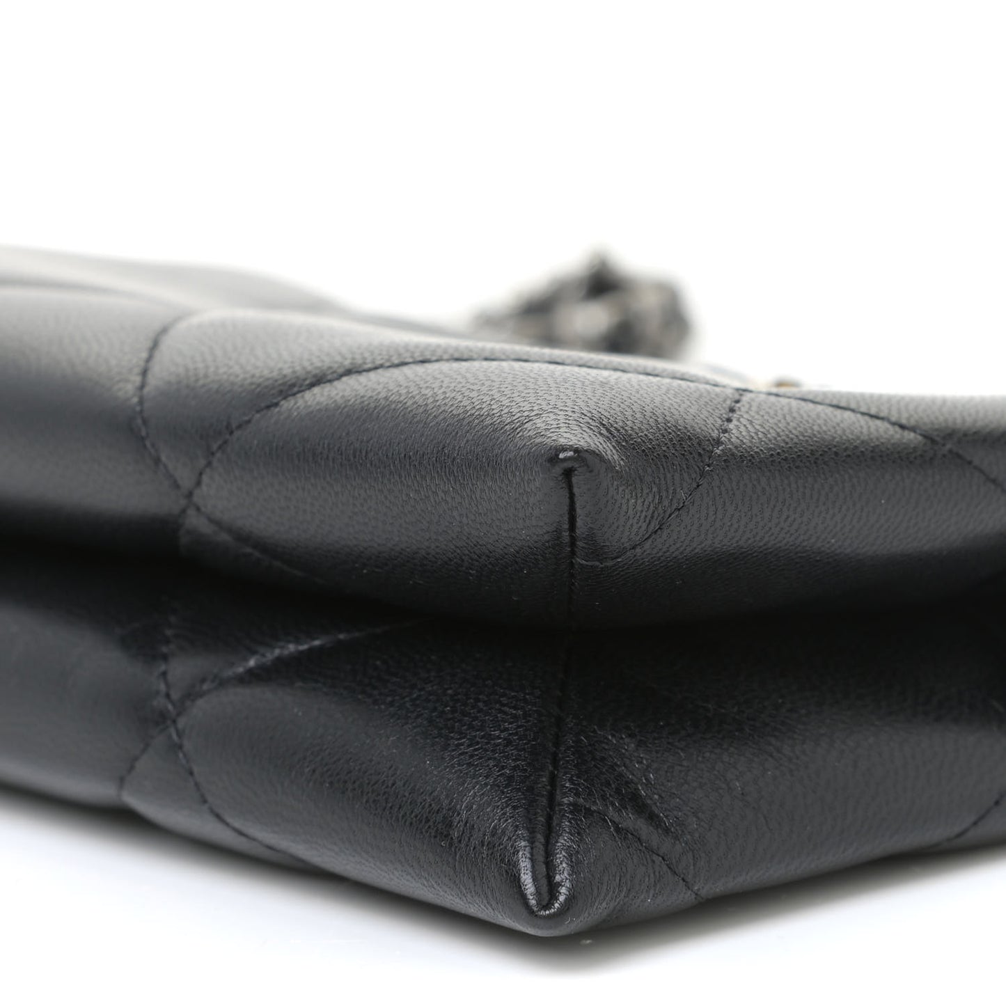 Shiny Goatskin Quilted Small Chanel 19 Pouch With Handle Black