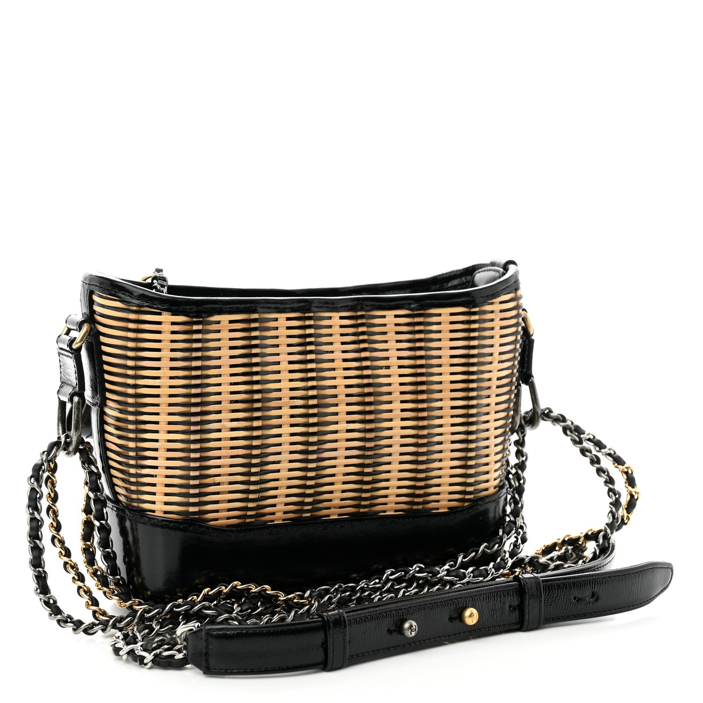 Rattan Calfskin Small Gabrielle Hobo Beige Black